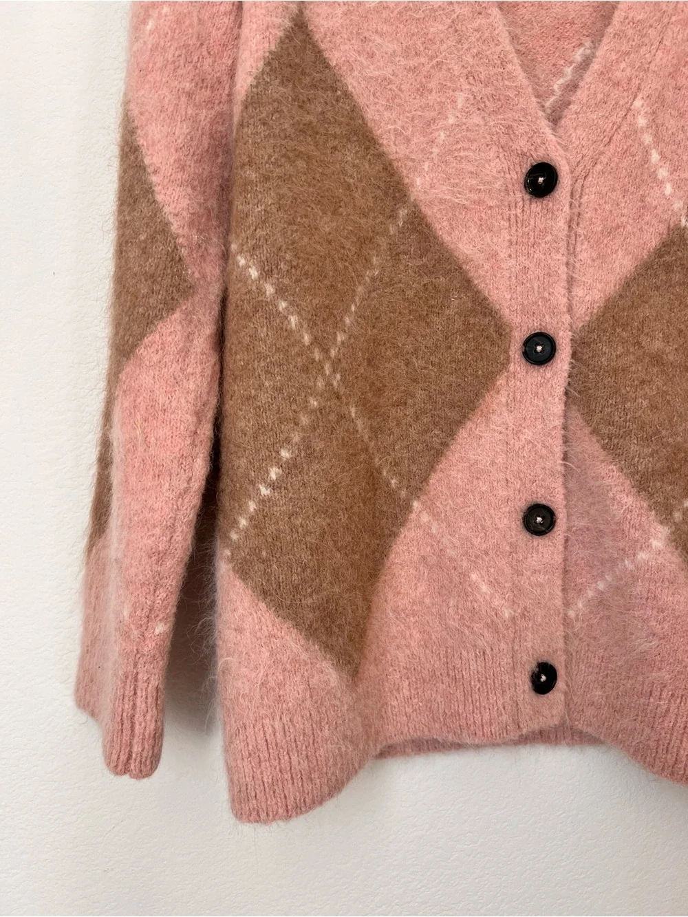 Rails Runi Cardigan Women’s Medium Pink Pastel Argyle Alpaca Blend‎ Button Front